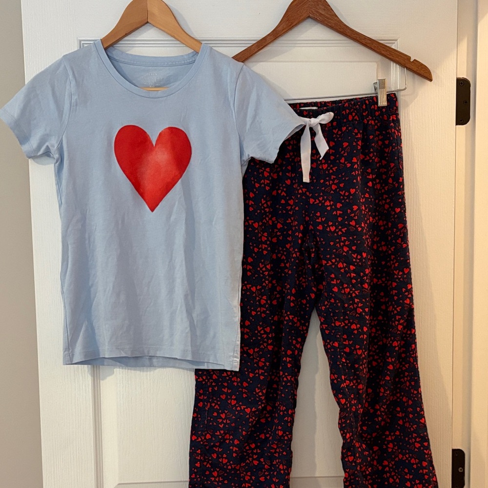 J. Crew Pajama Set - Light Blue and Red Heart